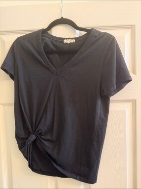 Rag & Bone V-Neck Knot Front Tee - soft black